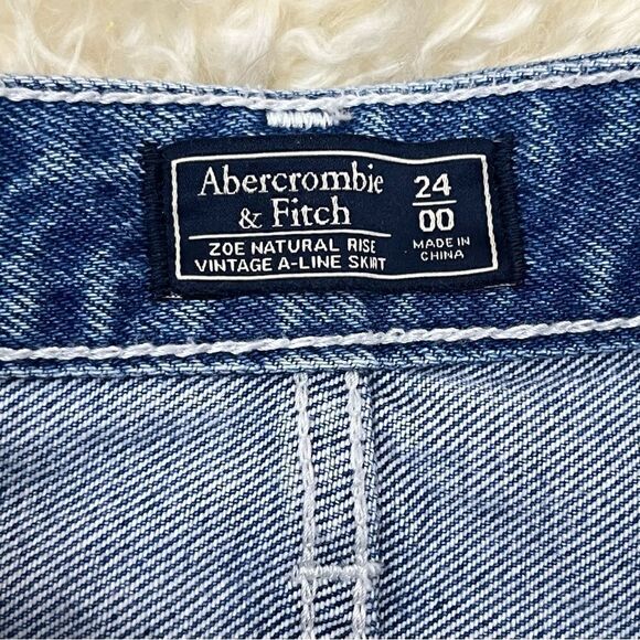 Abercrombie & Fitch Striped Denim Mini Skirt High Waist Raw Hem 24 - Picture 4 of 6